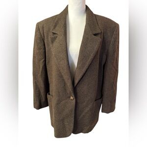 Vintage Lands’ End Single Breasted Wool Blazer in Brown women’s 14 Petite flawed